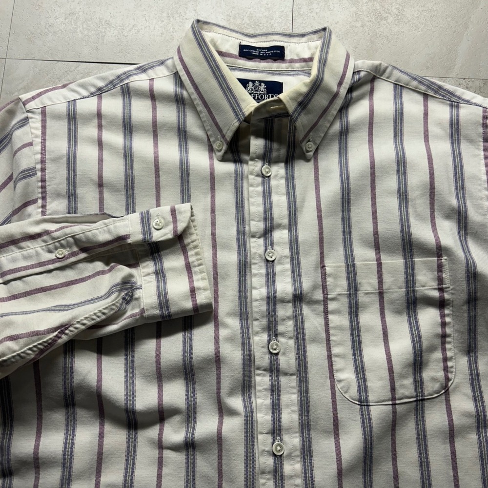 Stafford Oxford Shirt White Striped Mens 16 32 Button Down Vintage Made in USA